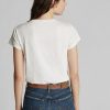 Weiße Ralph Lauren Baumwolljersey-T-Shirts mit Rundhalsausschnitt für Damen