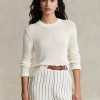 Weiße Ralph Lauren Baumwollpullover mit Rundhalsausschnitt für Damen