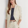 Weiße Ralph Lauren Blazer aus gestreiftem Twill aus Leinenmischung für Damen