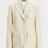 Weiße Ralph Lauren Blazer aus gestreiftem Twill aus Leinenmischung für Damen