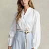 Weiße Ralph Lauren Damen-Blousonhemden aus Baumwolle mit kastenförmiger Passform