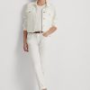 Weiße Ralph Lauren Damen Jeans mit Ösen-Patchwork und lässiger Tapered-Jeans
