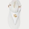 Weiße Ralph Lauren Ellington Sandalen aus geprägtem Leder für Damen