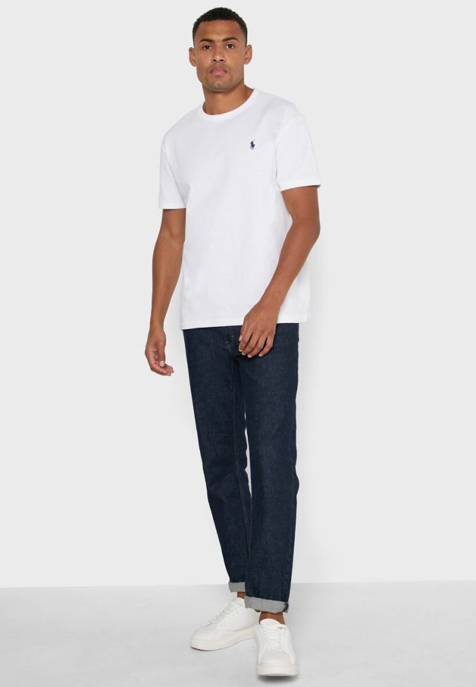 Weiße Ralph Lauren Essential T-Shirts mit Rundhalsausschnitt für Herren