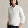 Weiße Ralph Lauren Herren-Pullover aus Baumwolle mit Viertelreißverschluss und Netzstrick