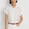 Weiße Ralph Lauren Leinenhemden mit Dolman-Ärmeln für Damen