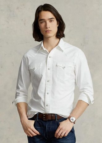Weiße Ralph Lauren Oxford-Westernhemden im Classic Fit für Herren