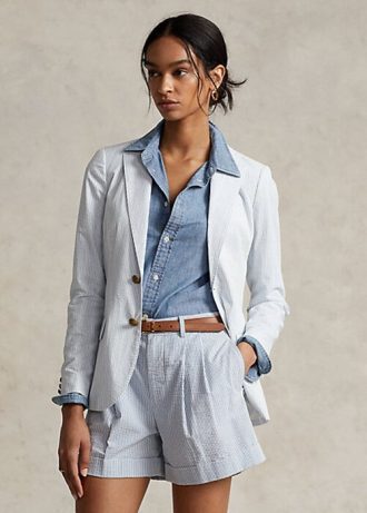 Weiße Ralph Lauren Seersucker-Blazer für Damen