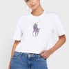 Weiße Ralph Lauren T-Shirts mit Rundhalsausschnitt und Grafik für Damen