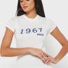 Weiße Ralph Lauren T-Shirts mit Rundhalsausschnitt und Grafik für Damen
