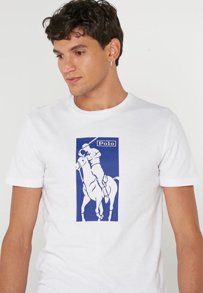 Weiße Ralph Lauren T-Shirts mit Rundhalsausschnitt und Print für Herren