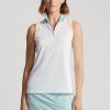 Weiße ärmellose Poloshirts mit Viertelreißverschluss von Ralph Lauren für Damen