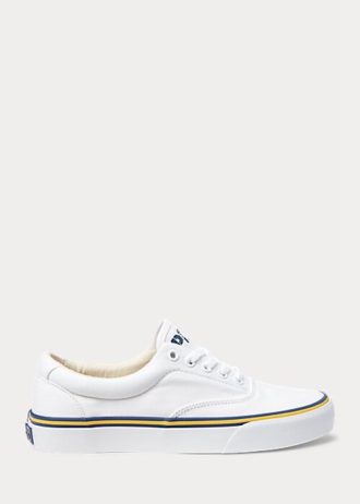 Weiße Sneakers aus Baumwollcanvas mit Ralph Lauren-Logo für Damen