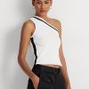 Weiße, zweifarbige, kurze Pullover mit One-Shoulder-Ausschnitt von Ralph Lauren für Damen