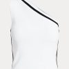 Weiße, zweifarbige, kurze Pullover mit One-Shoulder-Ausschnitt von Ralph Lauren für Damen