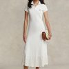 Weißes Ralph Lauren-Kleid aus Stretch-Baumwollnetz mit Ösen für Damen