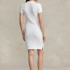 Weißes Ralph Lauren Skinny Fit Baumwollkleid mit Zopfmuster für Damen