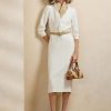 Weißes Tageskleid aus Shantung-Seide von Ralph Lauren für Damen